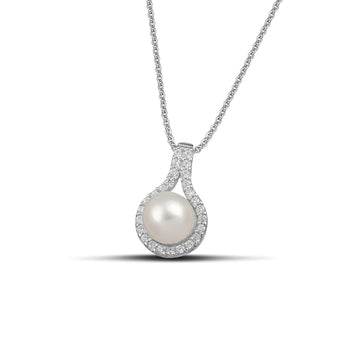 Λευκόχρυσο κολιέ Κ14 Ροζέτα με Μαργαριτάρι NL5103.207